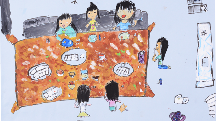 ともだちとわらびもちを食べたよ