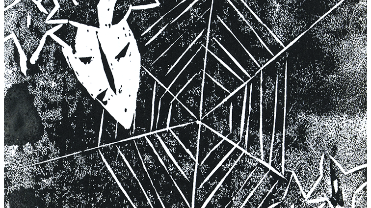 アジサイにはくもの巣がかかる