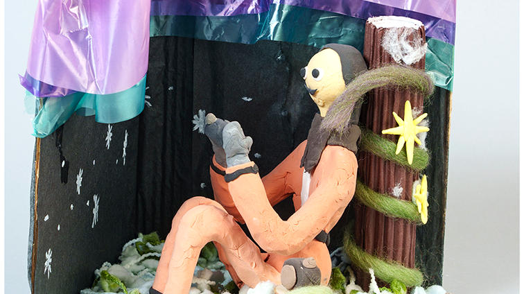 夜中にオーロラを見る自分