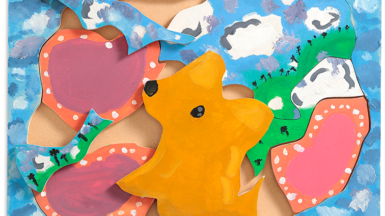 くもをみつめる犬